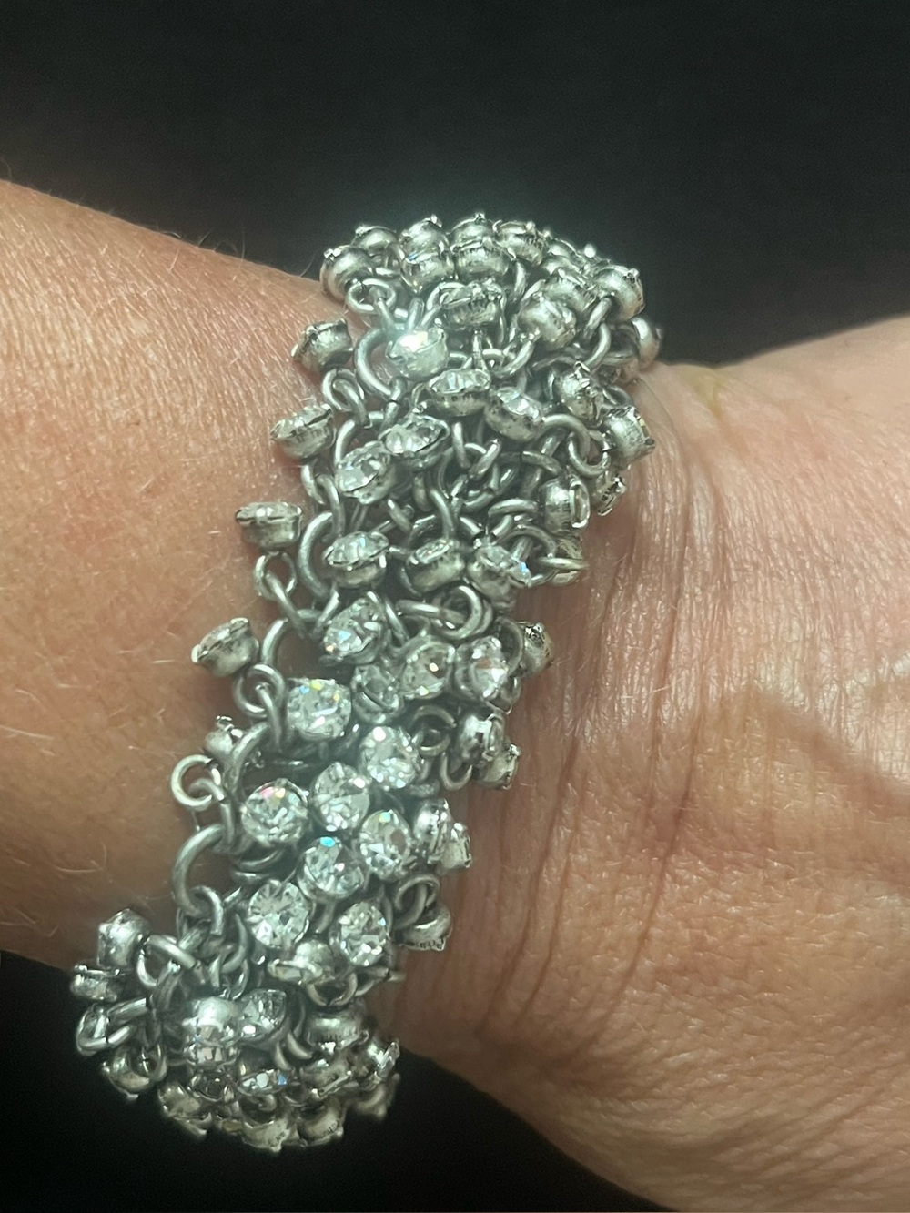 J Crew Silver Tone Crystal Cluster Bracelet -